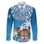 Personalised Fiji Family Matching Off Shoulder Maxi Dress and Hawaiian Shirt Bula Fijian Tapa Pattern LT01 Dad's Shirt - Long Sleeve Blue - Polynesian Pride