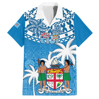 Personalised Fiji Family Matching Summer Maxi Dress and Hawaiian Shirt Bula Fijian Tapa Pattern LT01 Dad's Shirt - Short Sleeve Blue - Polynesian Pride