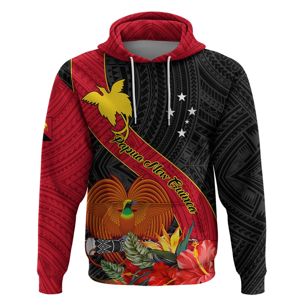 Papua New Guinea Hoodie Bird Of Paradise With Tropical Flower LT01 Black - Polynesian Pride