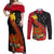 Personalised Papua New Guinea Couples Matching Off Shoulder Maxi Dress and Long Sleeve Button Shirts Bird Of Paradise With Tropical Flower LT01 Black - Polynesian Pride