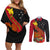 Personalised Papua New Guinea Couples Matching Off Shoulder Short Dress and Long Sleeve Button Shirts Bird Of Paradise With Tropical Flower LT01 Black - Polynesian Pride