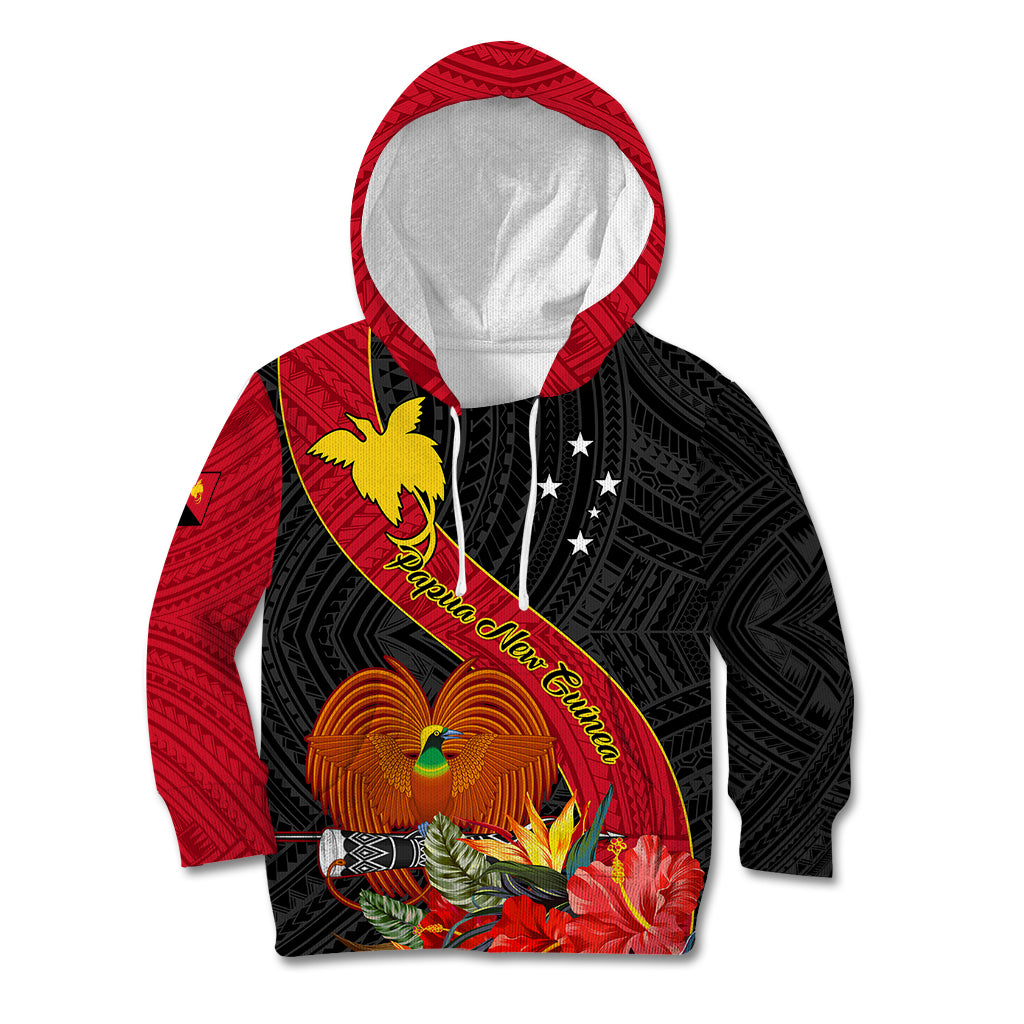 Personalised Papua New Guinea Kid Hoodie Bird Of Paradise With Tropical Flower LT01 Hoodie Black - Polynesian Pride