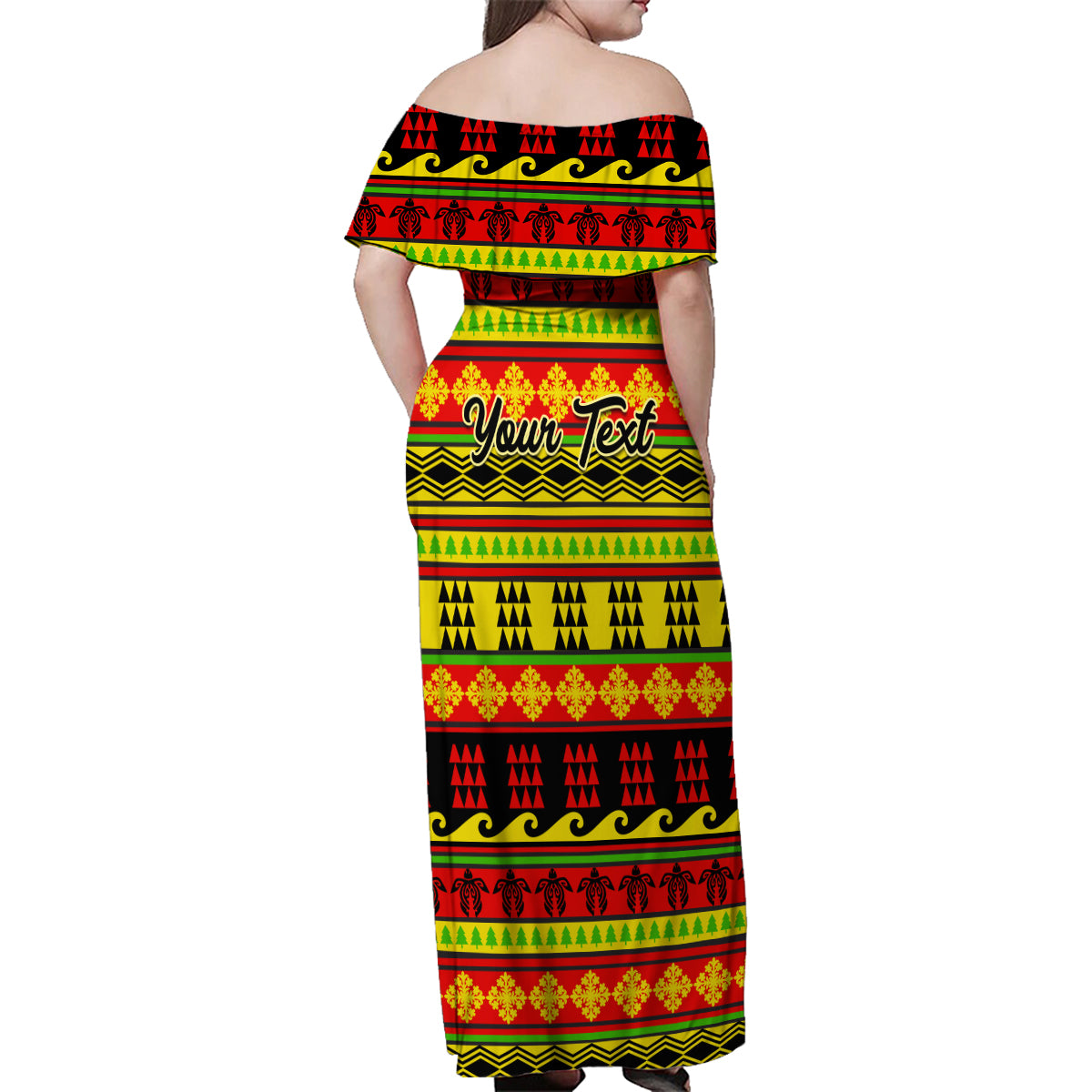 Custom Hawaii Christmas Family Matching Off Shoulder Maxi Dress and Hawaiian Shirt Hawaiian Quilt Pattern Reggae Version LT01 - Polynesian Pride