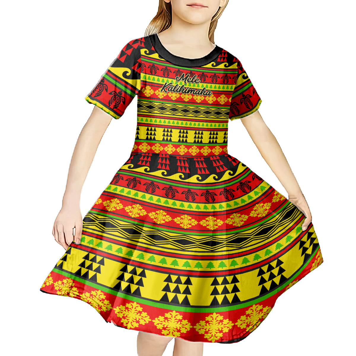 Custom Hawaii Christmas Kid Short Sleeve Dress Hawaiian Quilt Pattern Reggae Version LT01 - Polynesian Pride