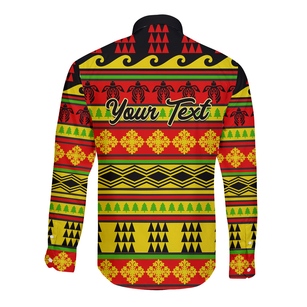 Custom Hawaii Christmas Long Sleeve Button Shirt Hawaiian Quilt Pattern Reggae Version LT01 - Polynesian Pride