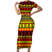 Custom Hawaii Christmas Short Sleeve Bodycon Dress Hawaiian Quilt Pattern Reggae Version LT01 Long Dress Art - Polynesian Pride