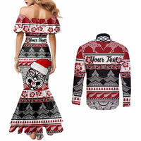 Custom New Zealand Christmas Couples Matching Mermaid Dress and Long Sleeve Button Shirt Maori Meri Kirihimete Moko LT01 - Polynesian Pride
