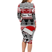 Custom New Zealand Christmas Long Sleeve Bodycon Dress Maori Meri Kirihimete Moko LT01 - Polynesian Pride