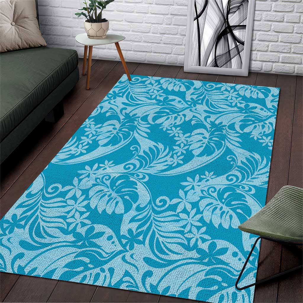 Tahiti Ninamu Tiare Floral Area Rug Monstera Palm Tropical Leaves - Polynesian Pride
