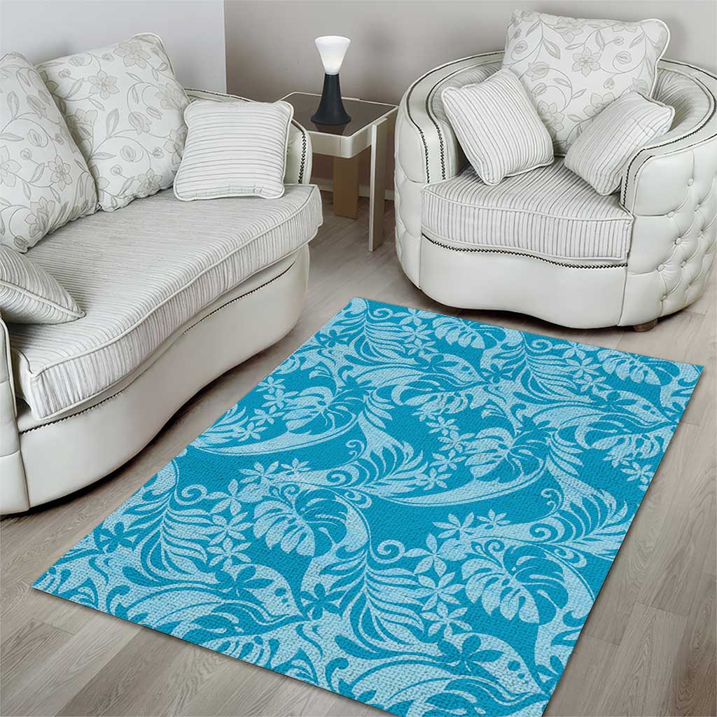 Tahiti Ninamu Tiare Floral Area Rug Monstera Palm Tropical Leaves - Polynesian Pride