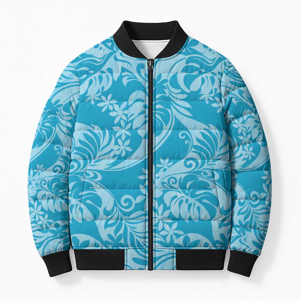 Tahiti Ninamu Tiare Floral Bomber Puffer Jacket Monstera Palm Tropical Leaves - Polynesian Pride