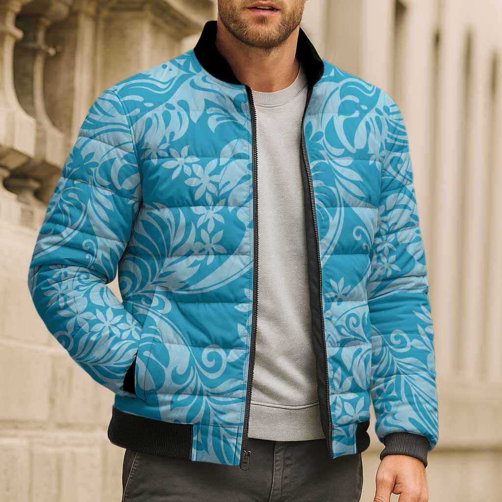 Tahiti Ninamu Tiare Floral Bomber Puffer Jacket Monstera Palm Tropical Leaves - Polynesian Pride