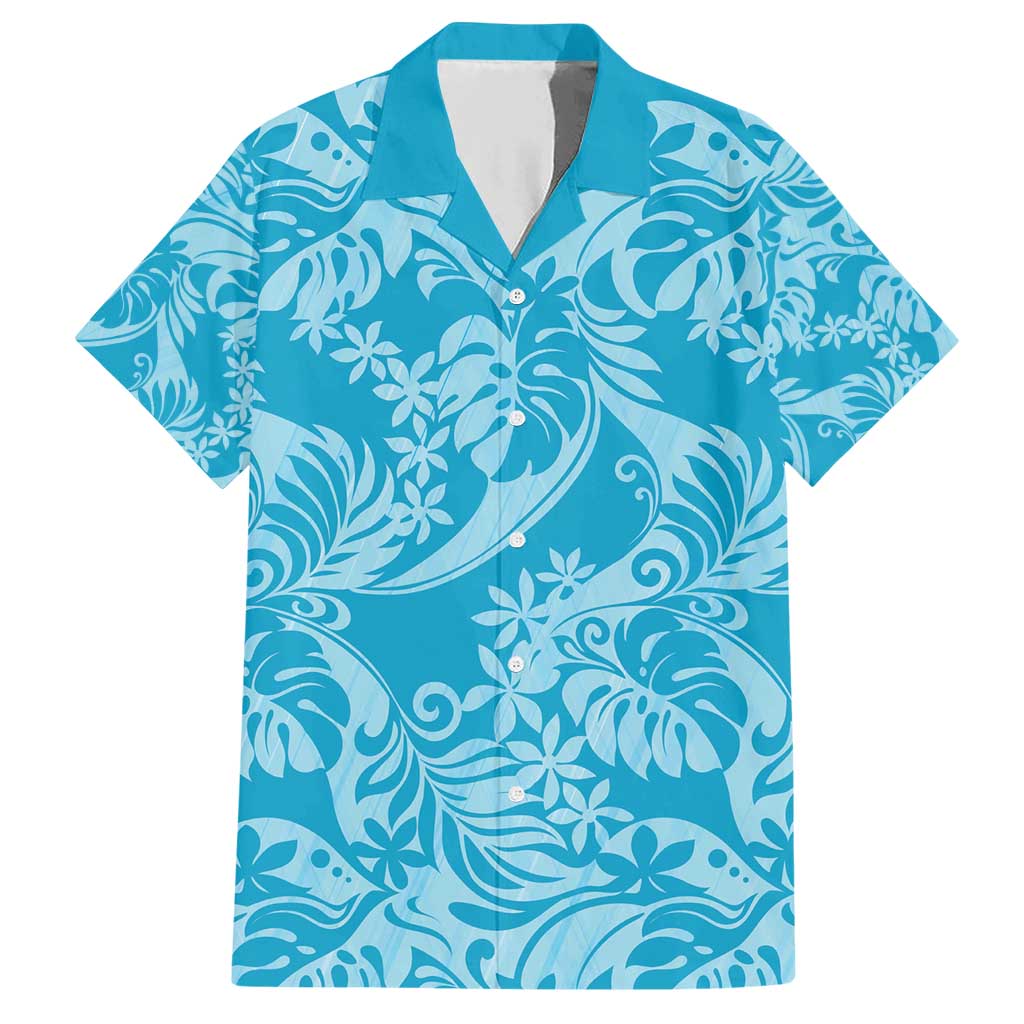 Tahiti Ninamu Tiare Floral Family Matching Short Sleeve Bodycon Dress and Hawaiian Shirt Monstera Palm Tropical Leaves - Polynesian Pride