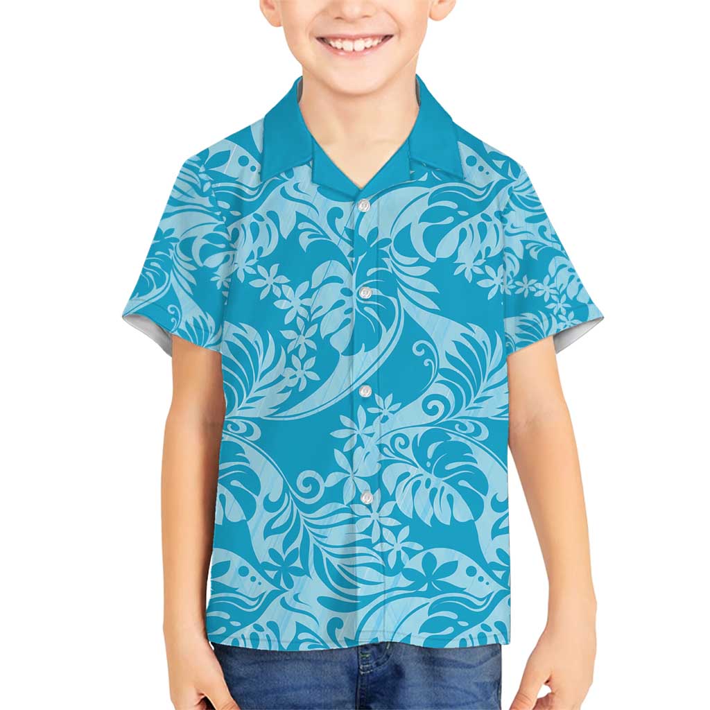 Tahiti Ninamu Tiare Floral Family Matching Summer Maxi Dress and Hawaiian Shirt Monstera Palm Tropical Leaves - Polynesian Pride