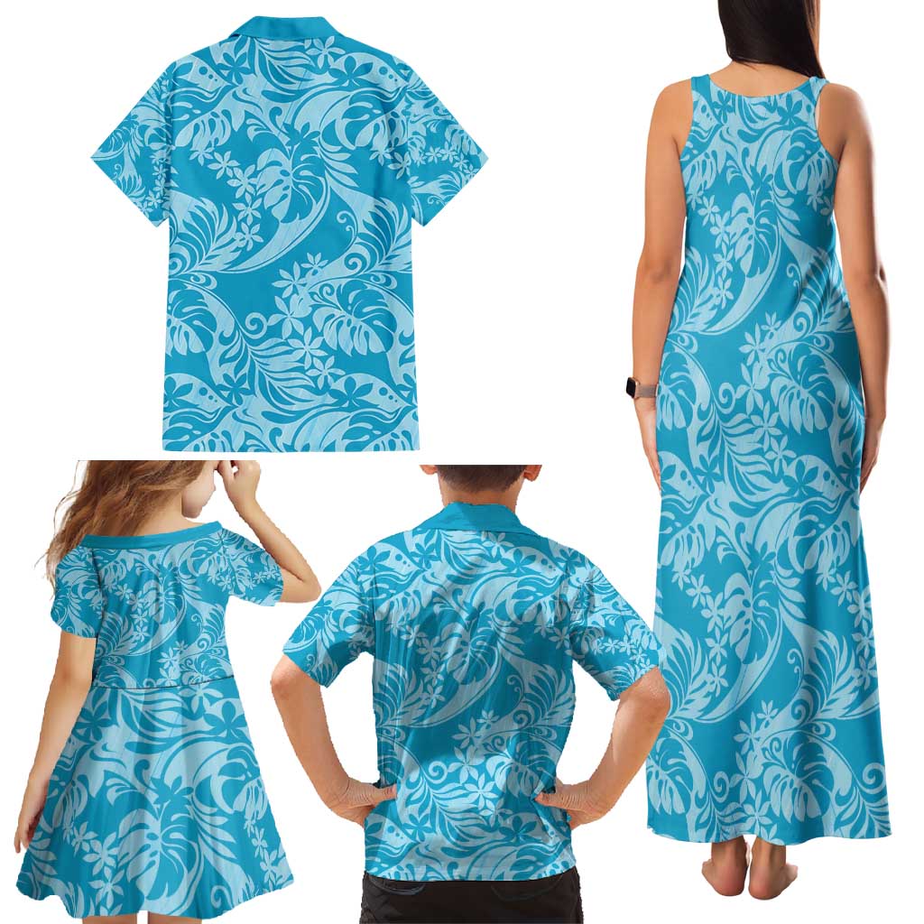 Tahiti Ninamu Tiare Floral Family Matching Tank Maxi Dress and Hawaiian Shirt Monstera Palm Tropical Leaves - Polynesian Pride