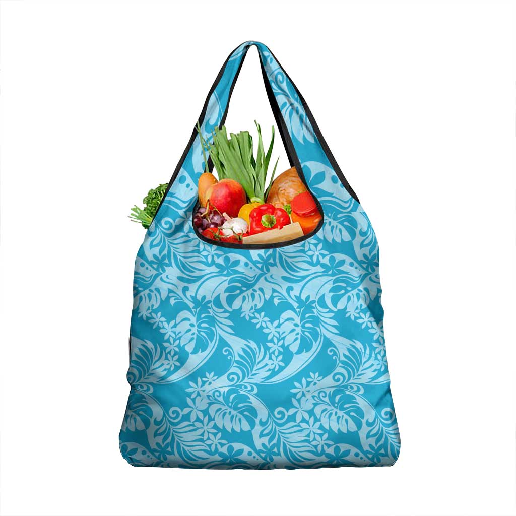 Tahiti Ninamu Tiare Floral Grocery Bag Monstera Palm Tropical Leaves - Polynesian Pride