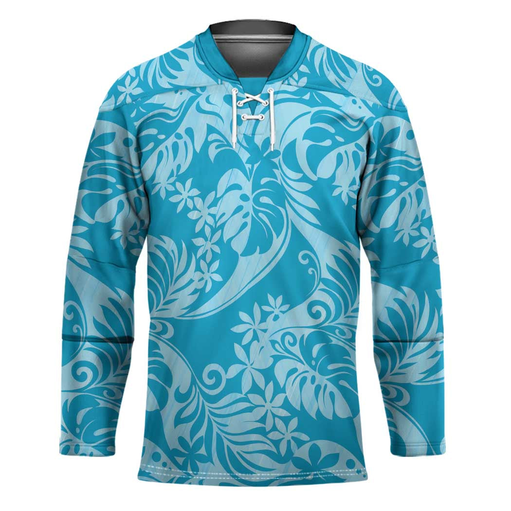 Tahiti Ninamu Tiare Floral Hockey Jersey Monstera Palm Tropical Leaves - Polynesian Pride