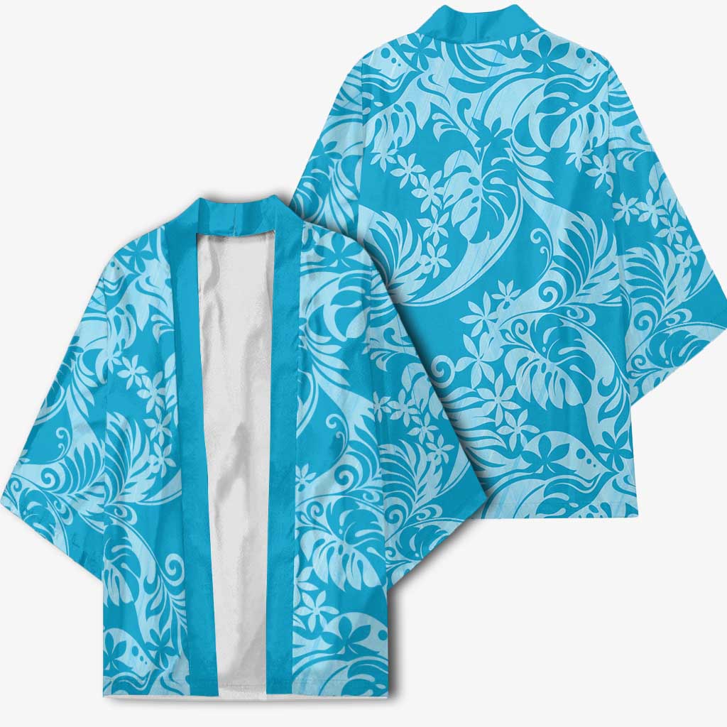 Tahiti Ninamu Tiare Floral Kimono Monstera Palm Tropical Leaves - Polynesian Pride