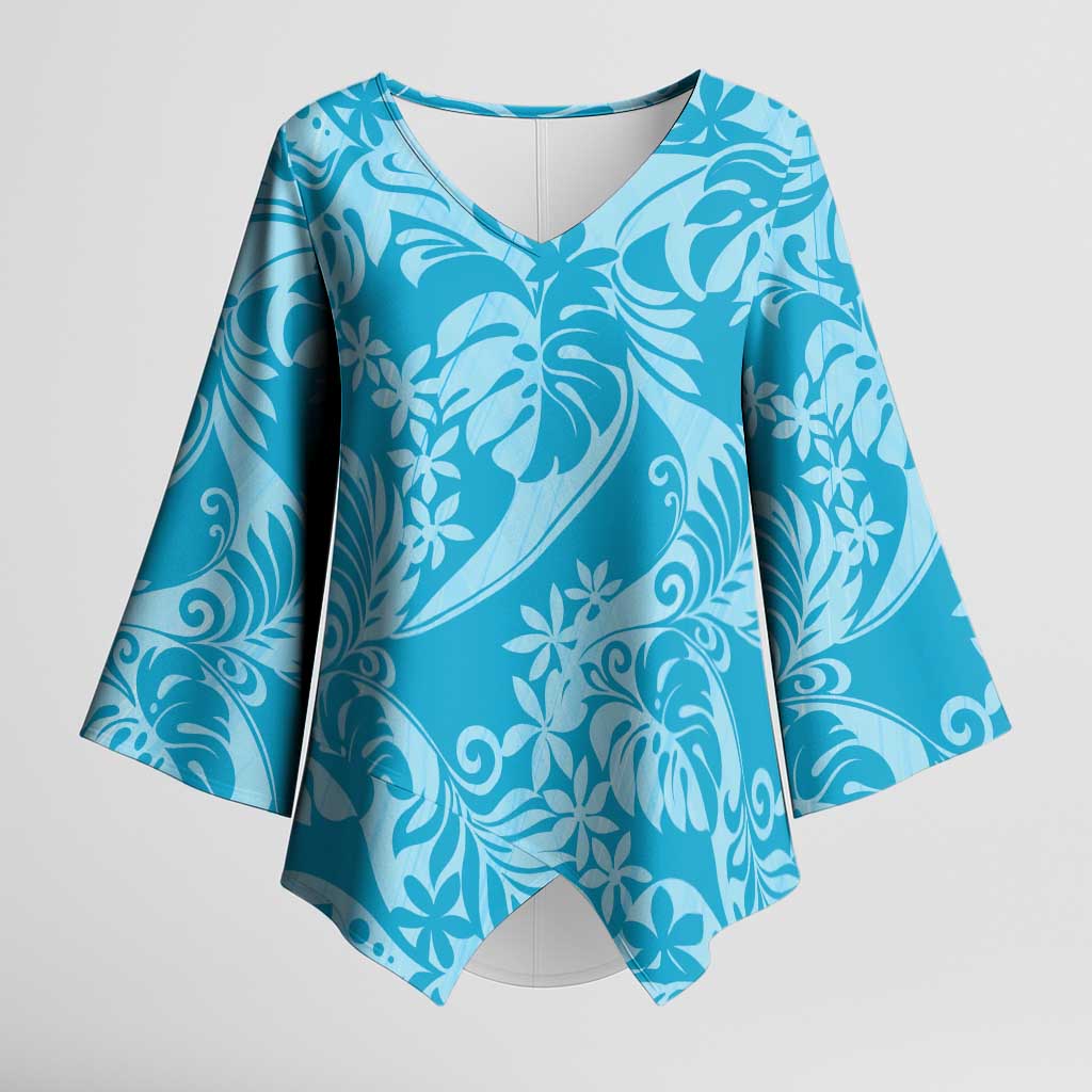 Tahiti Ninamu Tiare Floral Kimono Sleeve Blouse Monstera Palm Tropical Leaves - Polynesian Pride