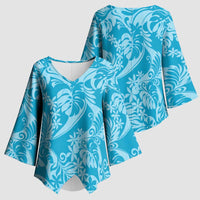 Tahiti Ninamu Tiare Floral Kimono Sleeve Blouse Monstera Palm Tropical Leaves - Polynesian Pride