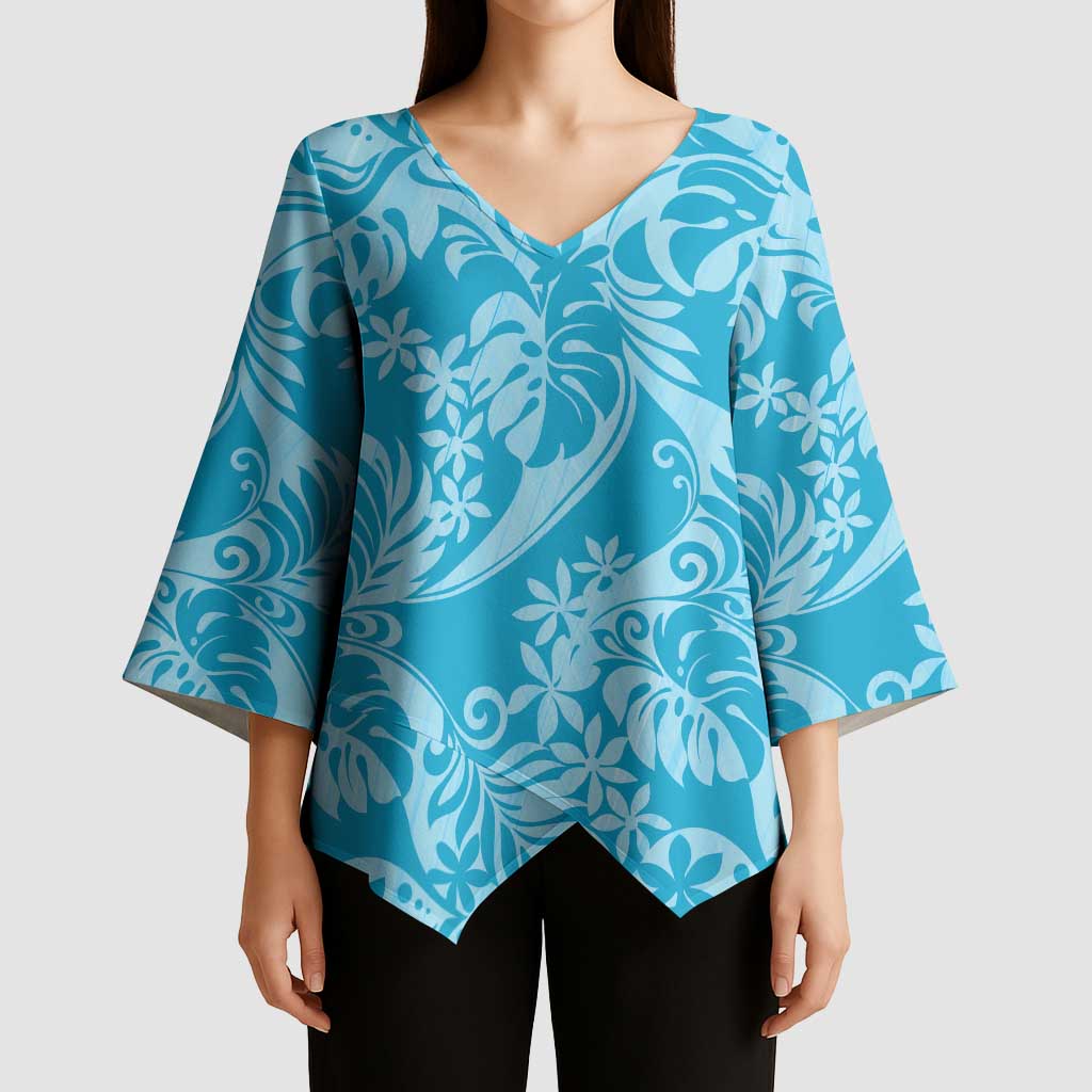Tahiti Ninamu Tiare Floral Kimono Sleeve Blouse Monstera Palm Tropical Leaves - Polynesian Pride