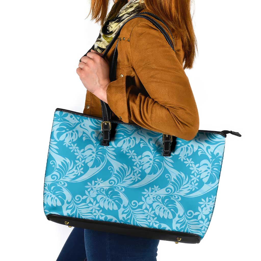 Tahiti Ninamu Tiare Floral Leather Tote Bag Monstera Palm Tropical Leaves - Polynesian Pride