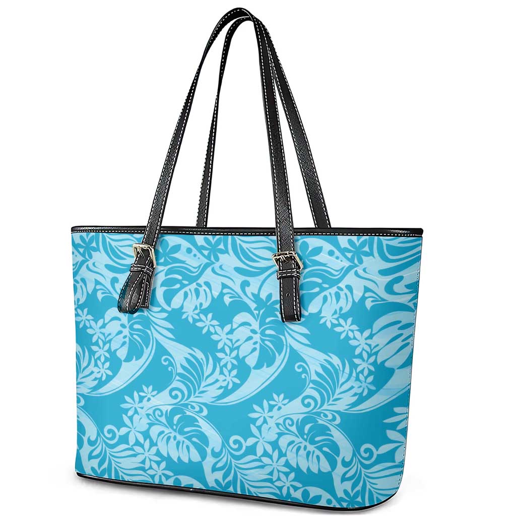 Tahiti Ninamu Tiare Floral Leather Tote Bag Monstera Palm Tropical Leaves - Polynesian Pride
