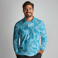 Tahiti Ninamu Tiare Floral Long Sleeve Polo Shirt Monstera Palm Tropical Leaves - Polynesian Pride