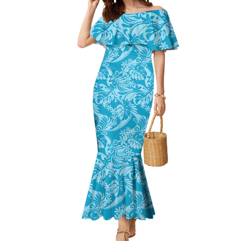 Tahiti Ninamu Tiare Floral Mermaid Dress Monstera Palm Tropical Leaves - Polynesian Pride