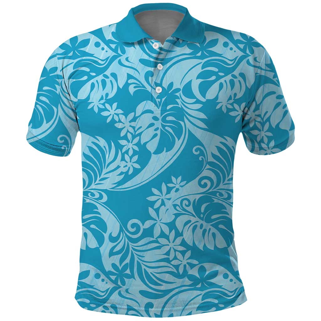 Tahiti Ninamu Tiare Floral Polo Shirt Monstera Palm Tropical Leaves - Polynesian Pride