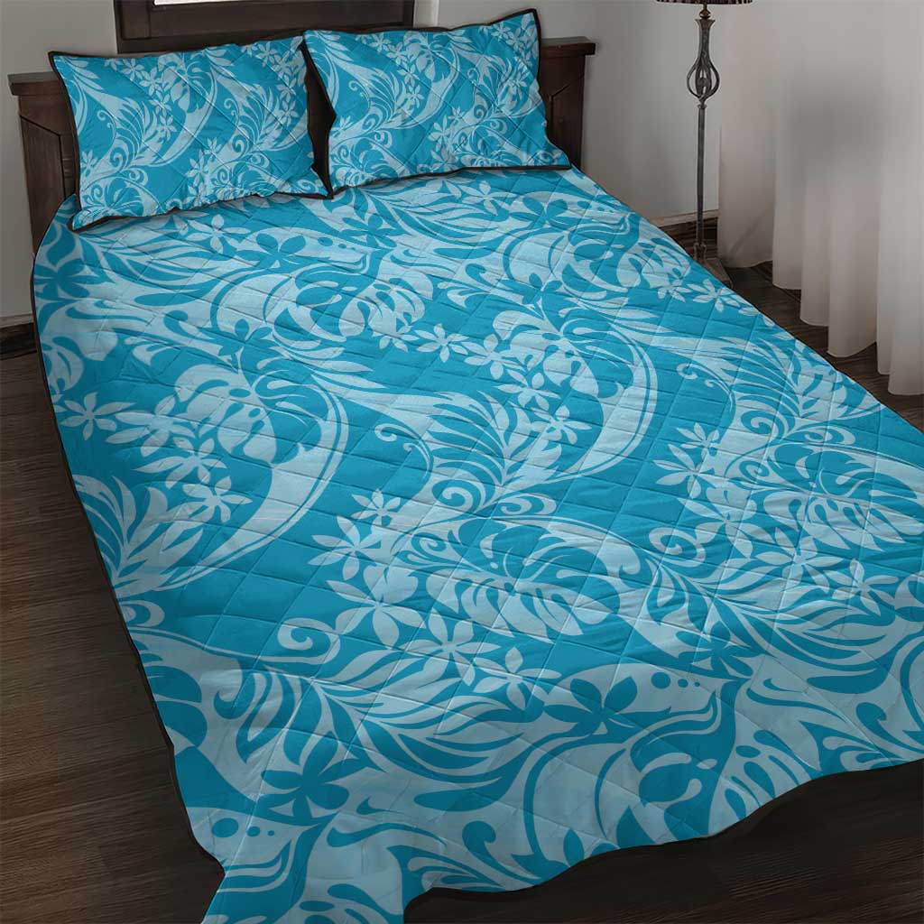Tahiti Ninamu Tiare Floral Quilt Bed Set Monstera Palm Tropical Leaves - Polynesian Pride