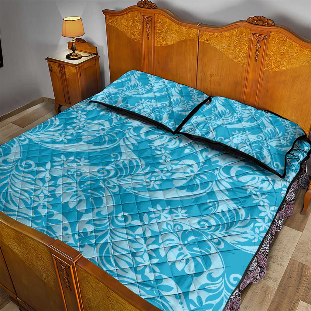 Tahiti Ninamu Tiare Floral Quilt Bed Set Monstera Palm Tropical Leaves - Polynesian Pride