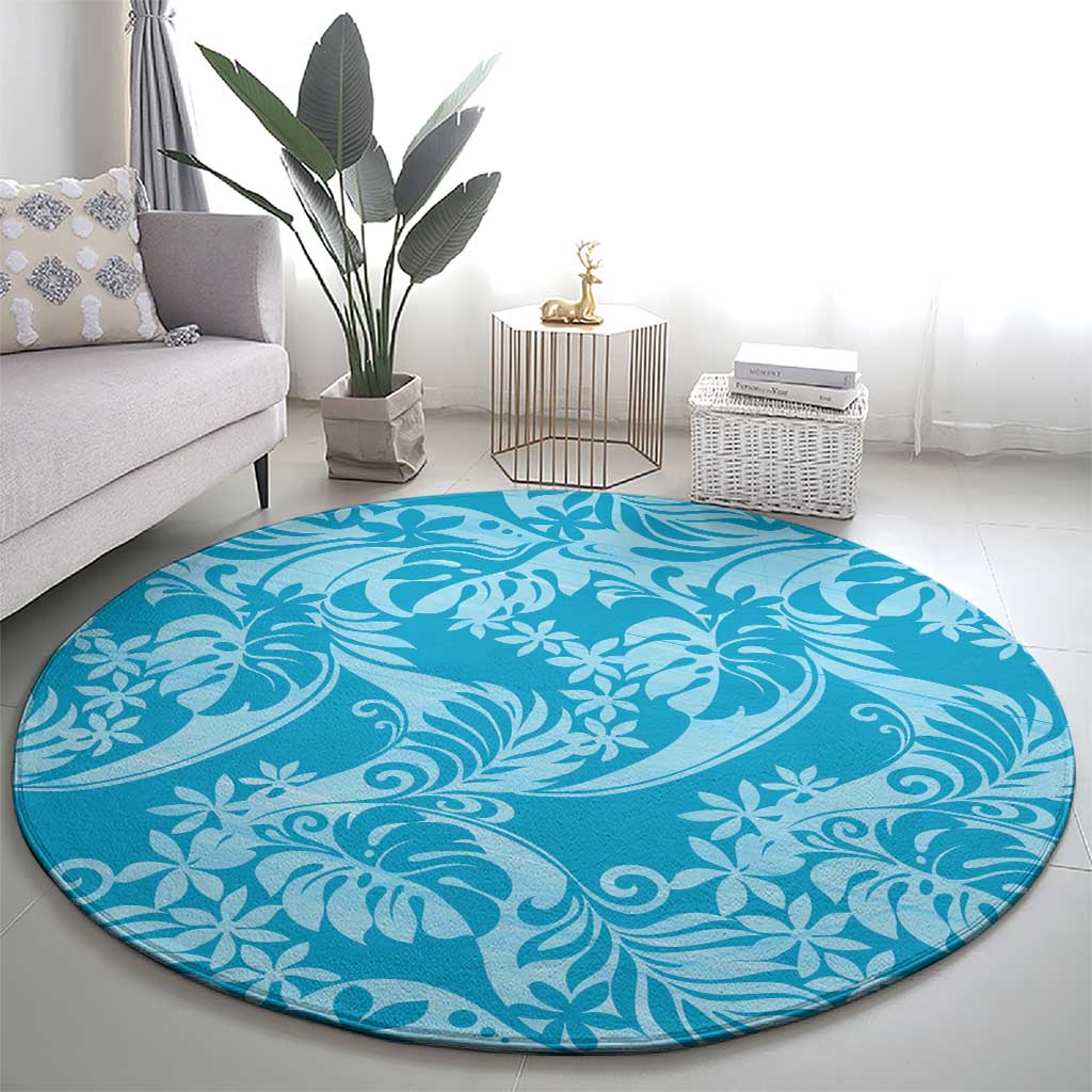 Tahiti Ninamu Tiare Floral Round Carpet Monstera Palm Tropical Leaves - Polynesian Pride