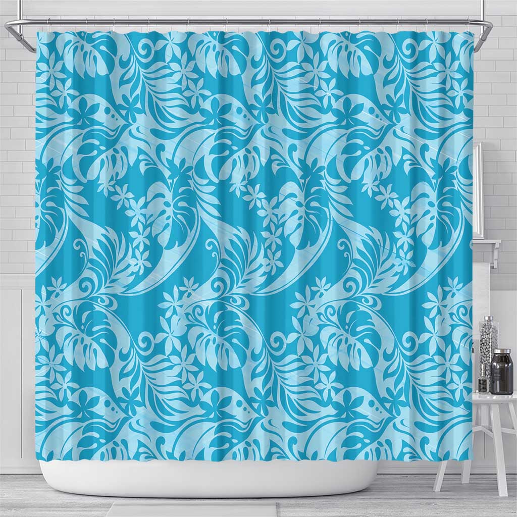 Tahiti Ninamu Tiare Floral Shower Curtain Monstera Palm Tropical Leaves - Polynesian Pride
