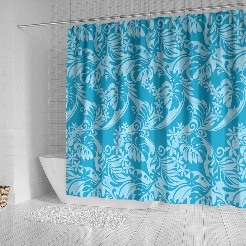 Tahiti Ninamu Tiare Floral Shower Curtain Monstera Palm Tropical Leaves - Polynesian Pride