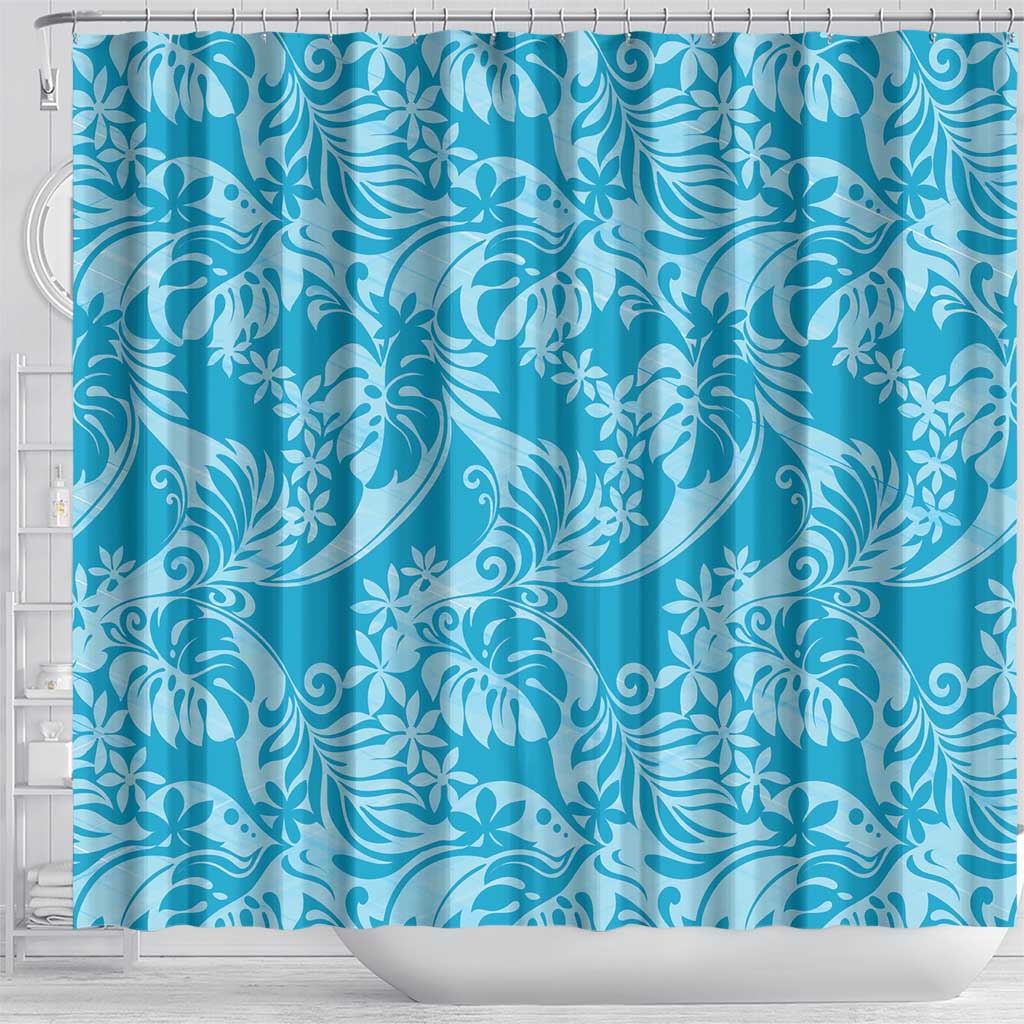 Tahiti Ninamu Tiare Floral Shower Curtain Monstera Palm Tropical Leaves - Polynesian Pride