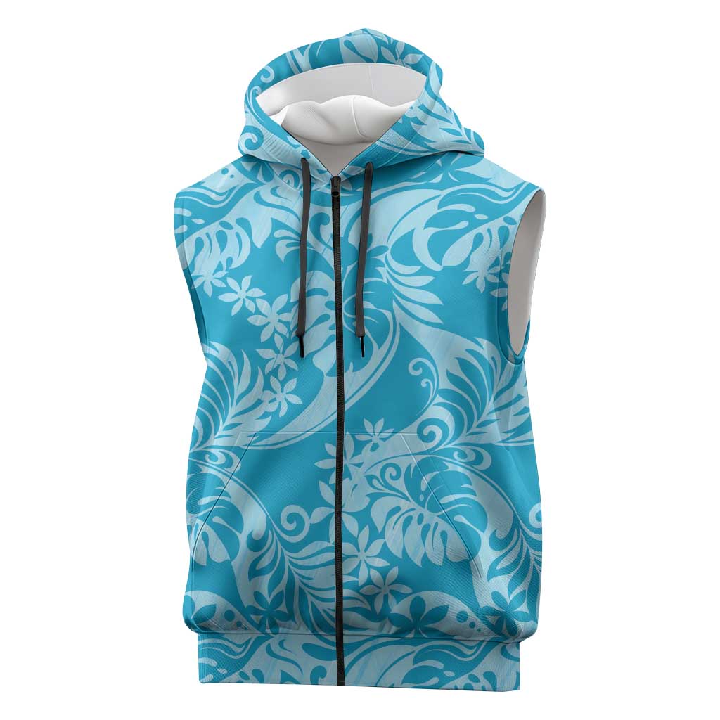 Tahiti Ninamu Tiare Floral Sleeveless Zip Hoodie Monstera Palm Tropical Leaves - Polynesian Pride