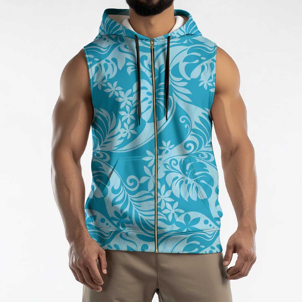 Tahiti Ninamu Tiare Floral Sleeveless Zip Hoodie Monstera Palm Tropical Leaves - Polynesian Pride