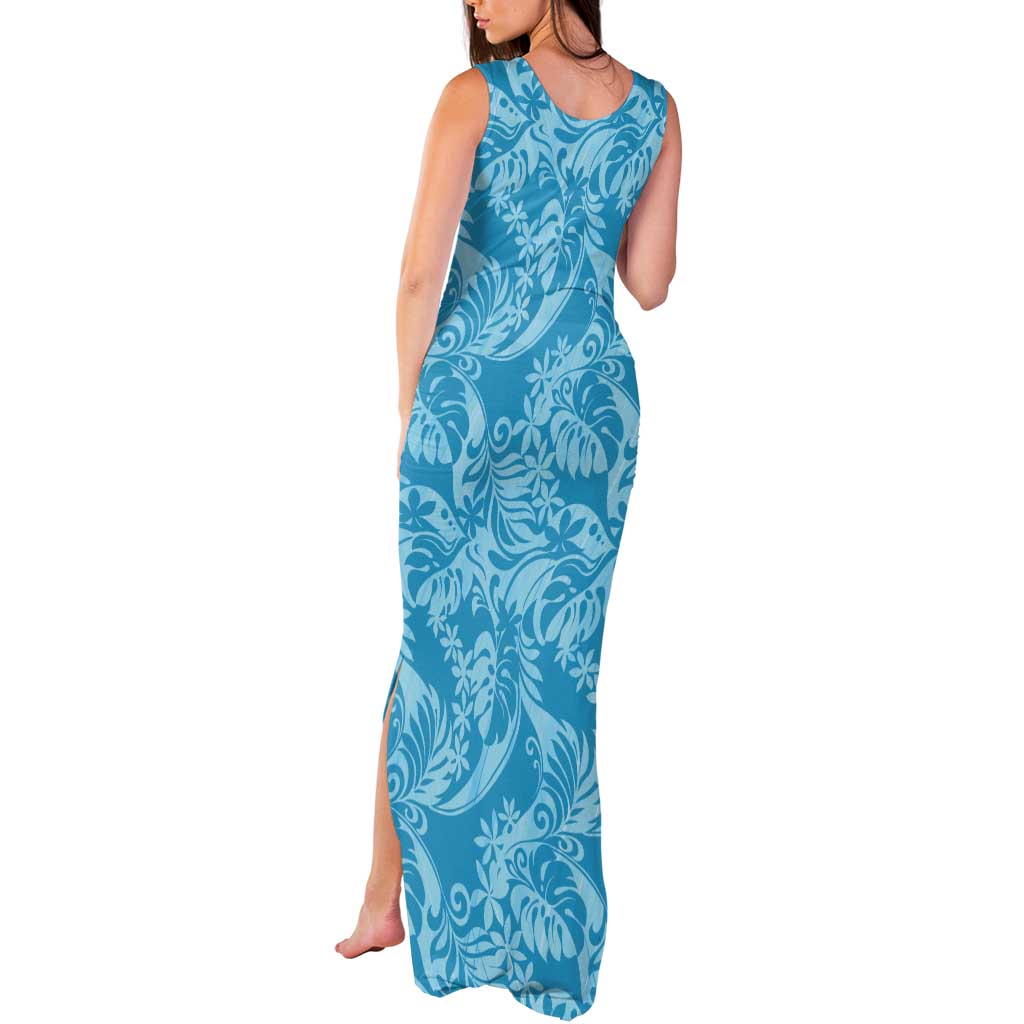 Tahiti Ninamu Tiare Floral Tank Maxi Dress Monstera Palm Tropical Leaves - Polynesian Pride