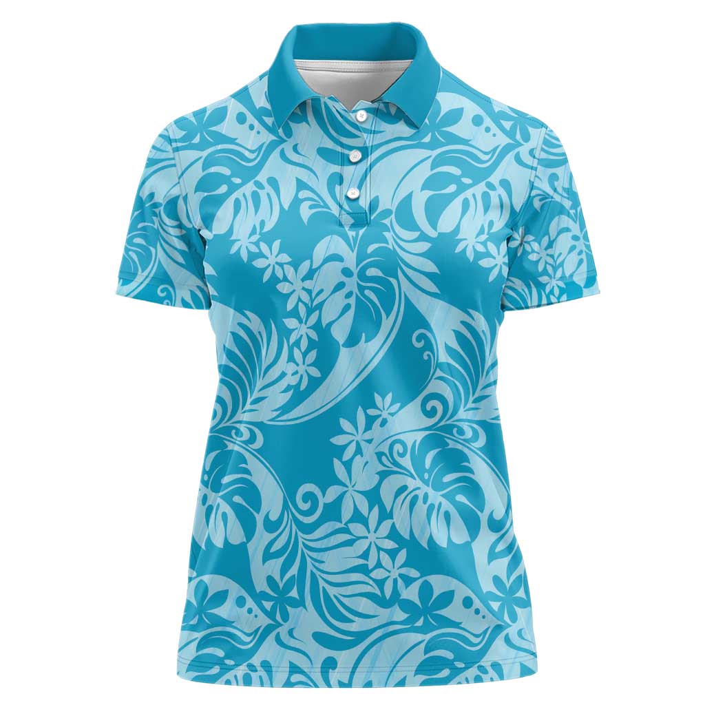 Tahiti Ninamu Tiare Floral Women Polo Shirt Monstera Palm Tropical Leaves - Polynesian Pride
