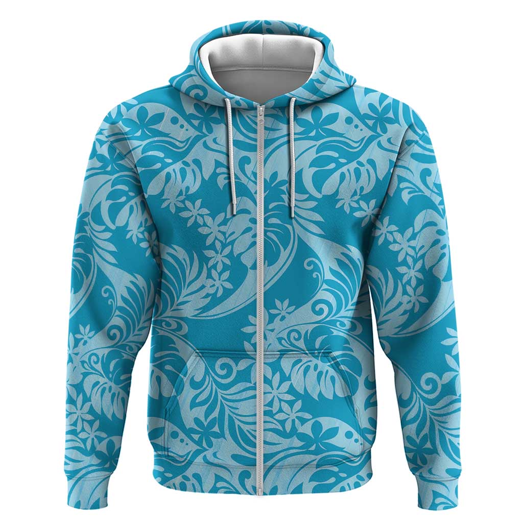 Tahiti Ninamu Tiare Floral Zip Hoodie Monstera Palm Tropical Leaves - Polynesian Pride