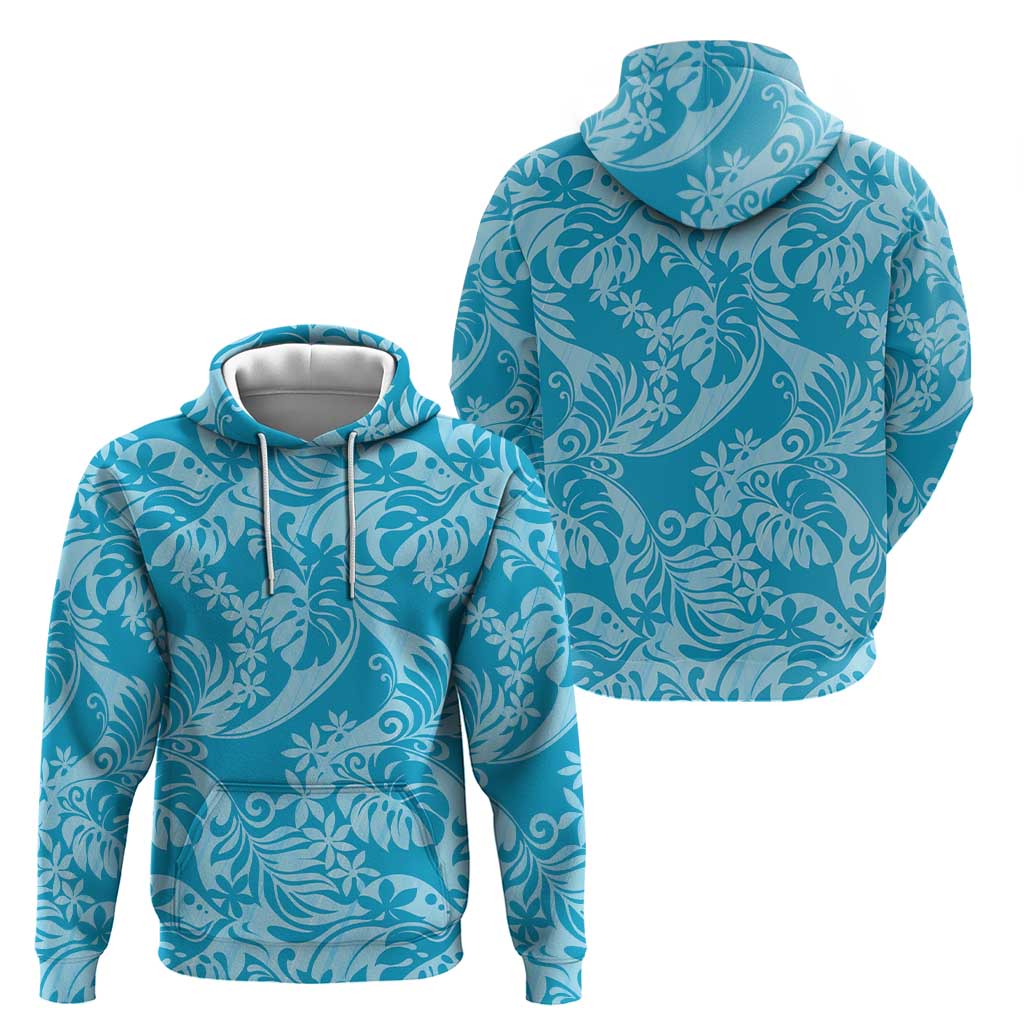 Tahiti Ninamu Tiare Floral Zip Hoodie Monstera Palm Tropical Leaves - Polynesian Pride