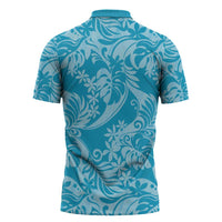 Tahiti Ninamu Tiare Floral Zipper Polo Shirt Monstera Palm Tropical Leaves - Polynesian Pride