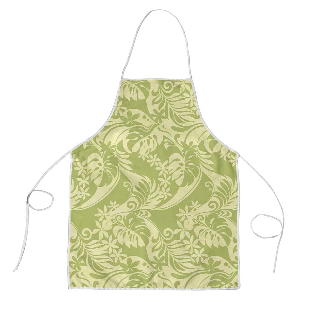 Tahiti Olive Tiare Floral Apron Monstera Palm Tropical Leaves - Polynesian Pride