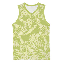 Tahiti Olive Tiare Floral Basketball Jersey Monstera Palm Tropical Leaves - Polynesian Pride