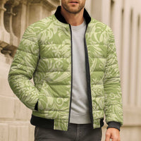 Tahiti Olive Tiare Floral Bomber Puffer Jacket Monstera Palm Tropical Leaves - Polynesian Pride
