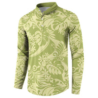 Tahiti Olive Tiare Floral Button Sweatshirt Monstera Palm Tropical Leaves - Polynesian Pride