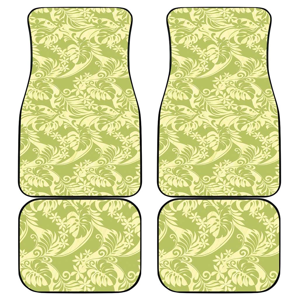 Tahiti Olive Tiare Floral Car Mats Monstera Palm Tropical Leaves - Polynesian Pride