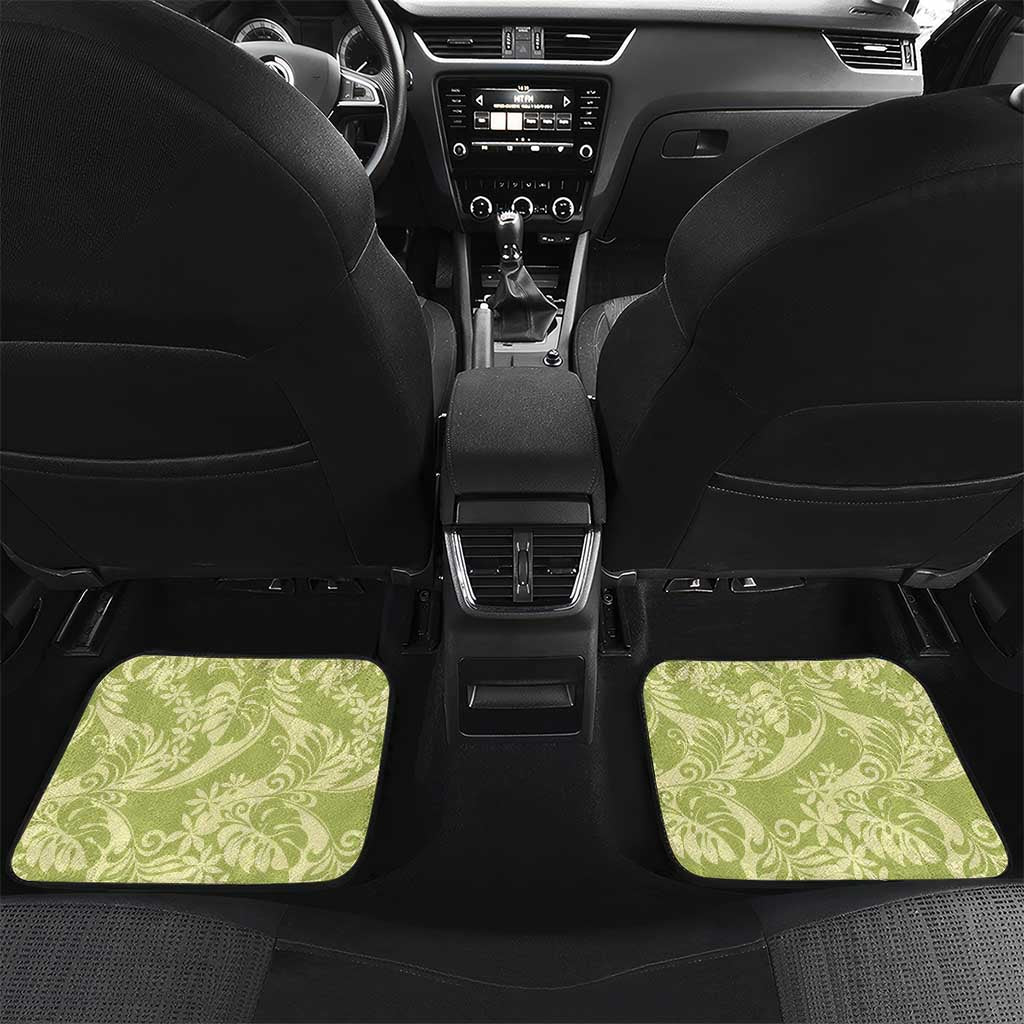 Tahiti Olive Tiare Floral Car Mats Monstera Palm Tropical Leaves - Polynesian Pride