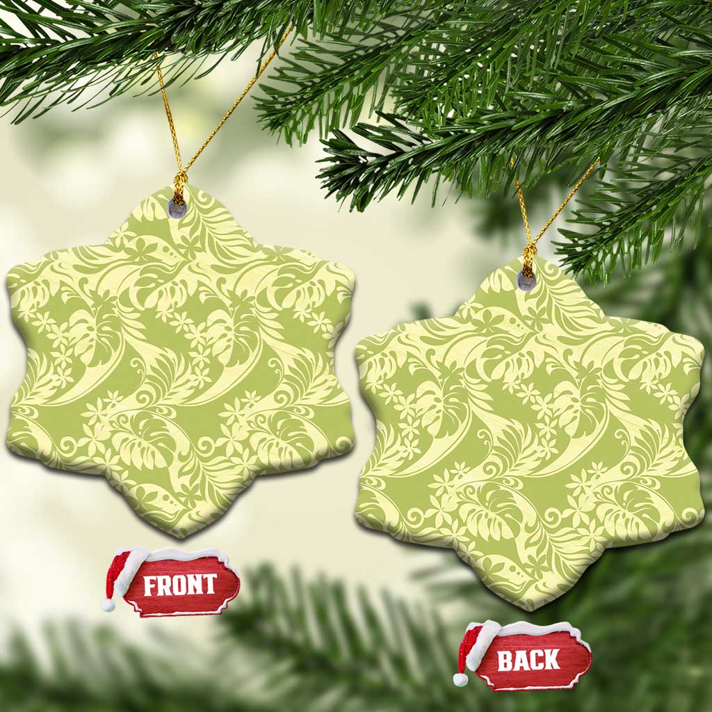 Tahiti Olive Tiare Floral Ceramic Ornament Monstera Palm Tropical Leaves - Polynesian Pride